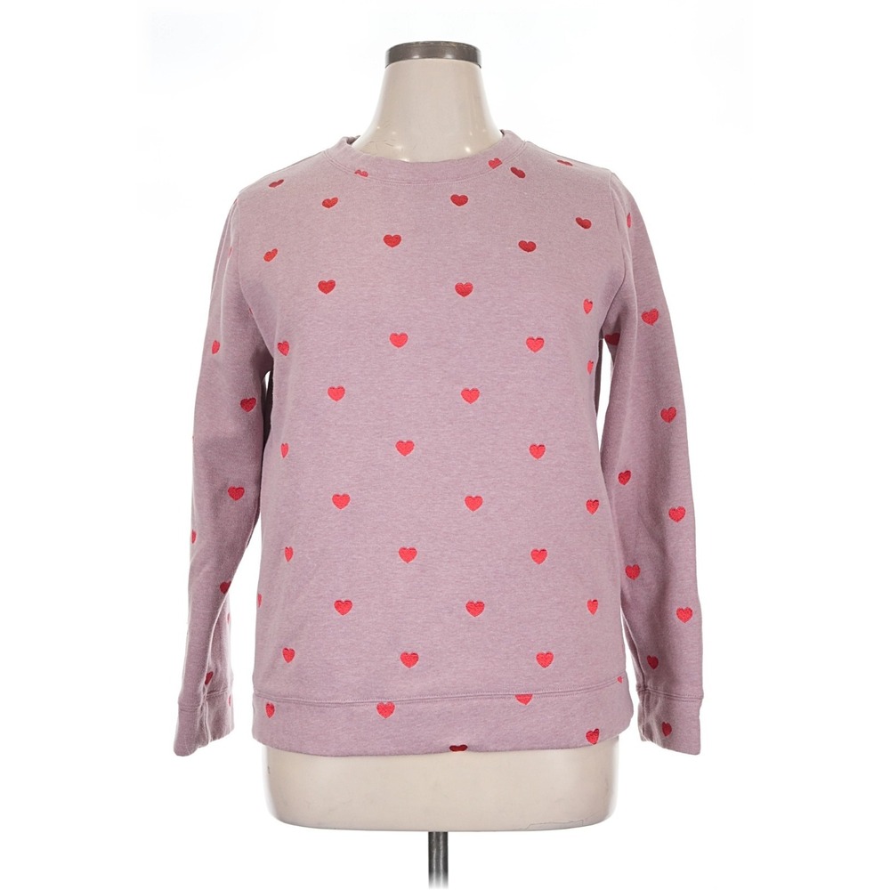 Amana Pink Heart Print Pullover Sweater Womens Medium Long Sleeve Crew Neck